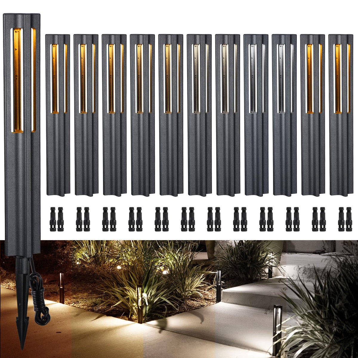 3W 5CCT LED Low Voltage Path Lights Aluminum Black