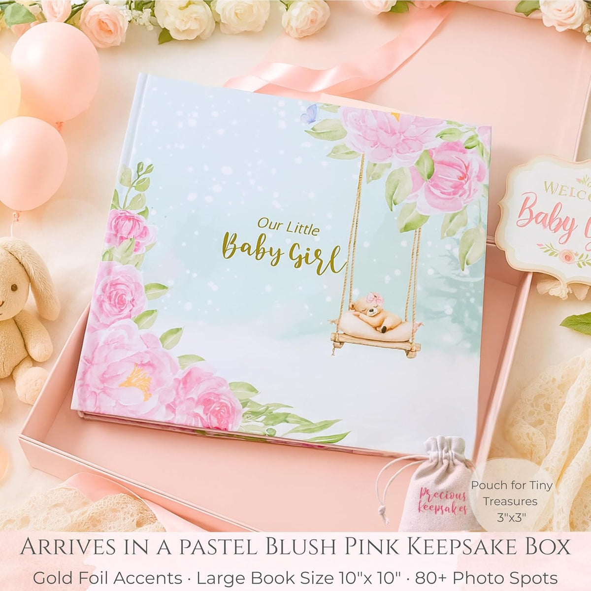 Luxury Baby Girl Memory Book Set - Keepsake Journal & Milestone Album from Pregnancy to Age 5 with Premium Gift Box