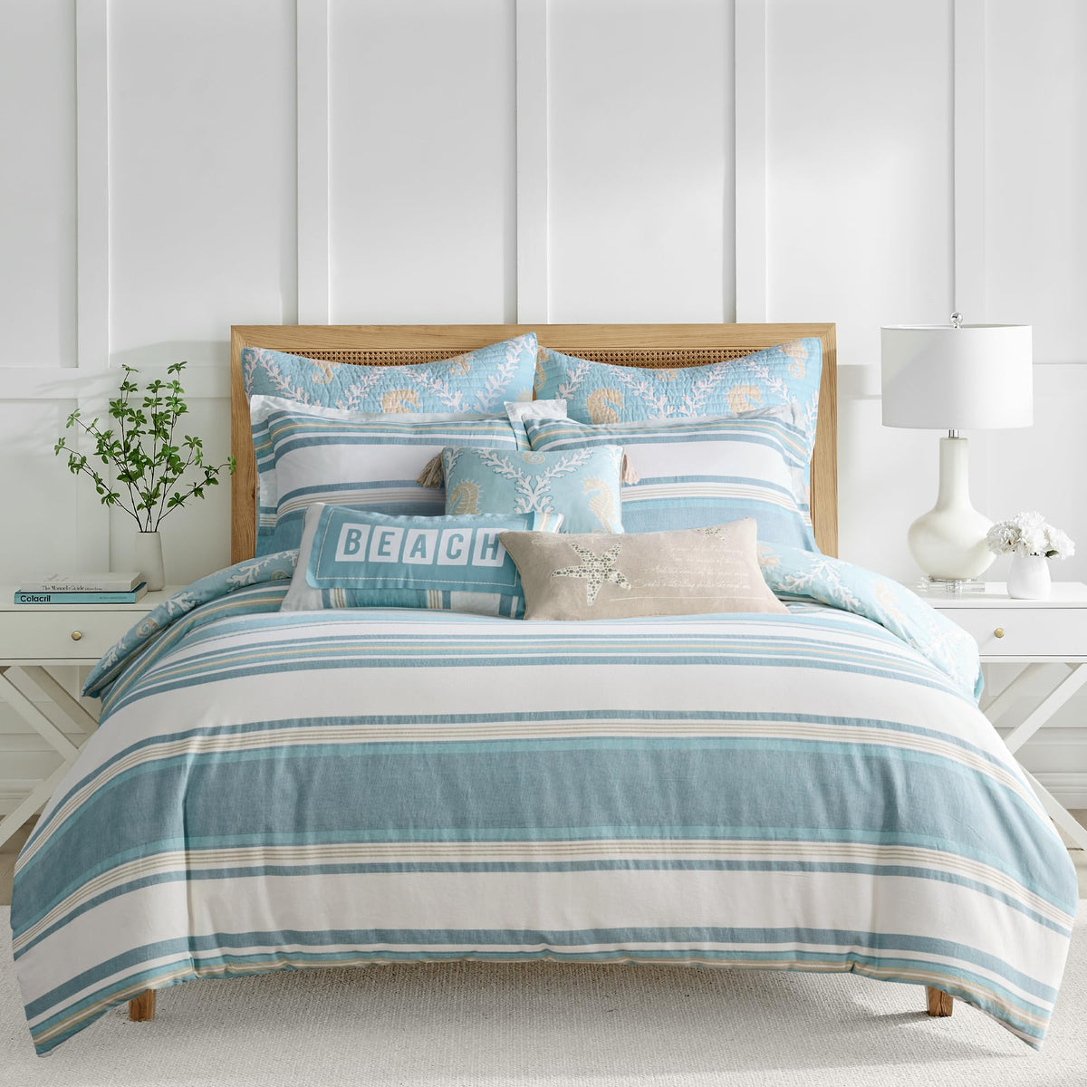 Kailua Duvet Set - Duvet Cover (90x94in.) + Two Standard Pillow Cases (20x26in.) - Stripe - Blue Teal