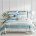 Kailua Duvet Set - Duvet Cover (90x94in.) + Two Standard Pillow Cases (20x26in.) - Stripe - Blue Teal