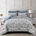 Blue Paisley Comforter Set King, 7 Pieces Bed in a Bag Comforter Boho Paisley Pattern Bedding Set Soft Microfiber(1