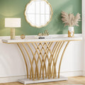 59 inch Gold Console Table, Modern Entryway Table with Grid-Shaped Metal Base for Entrance, Hallway, Entryway, Living