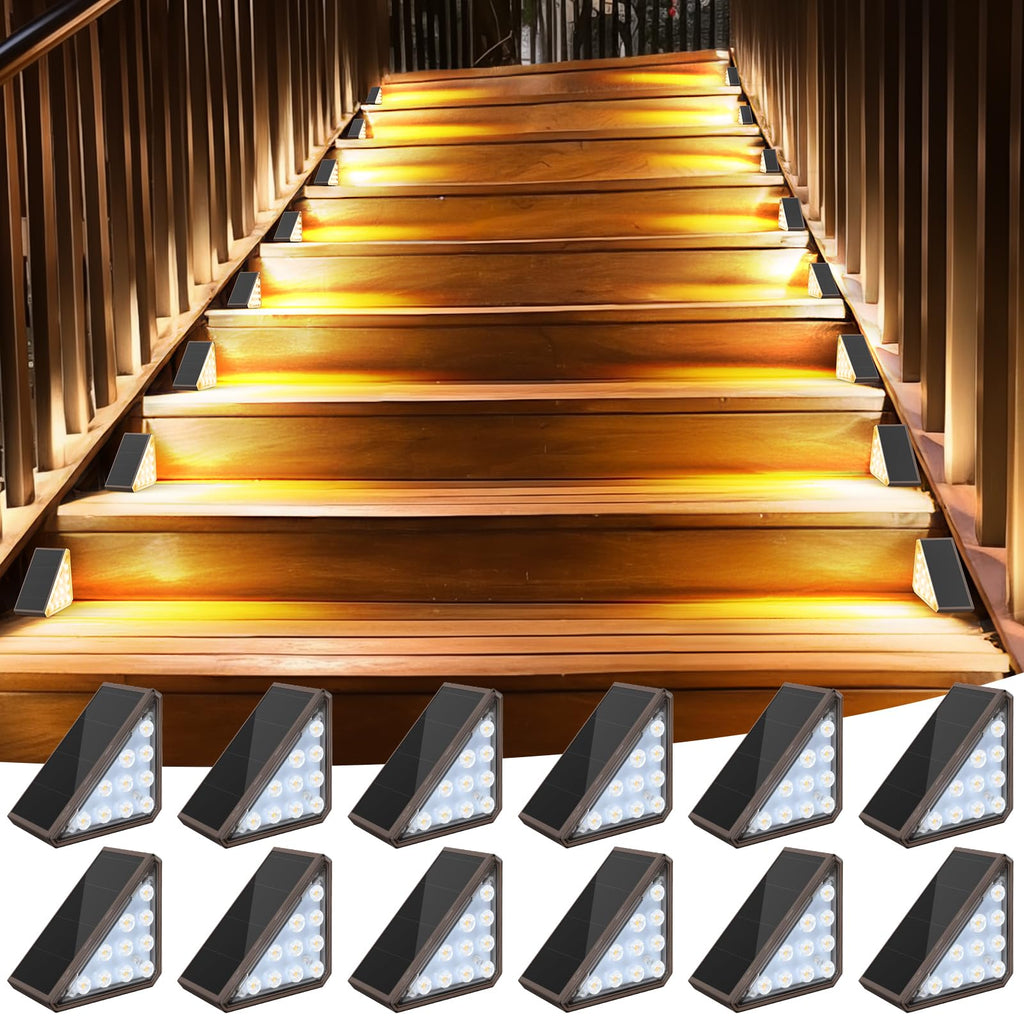 Solar Stair Lights, 12 Pack Warm White Step Lights Outdoor Waterproof