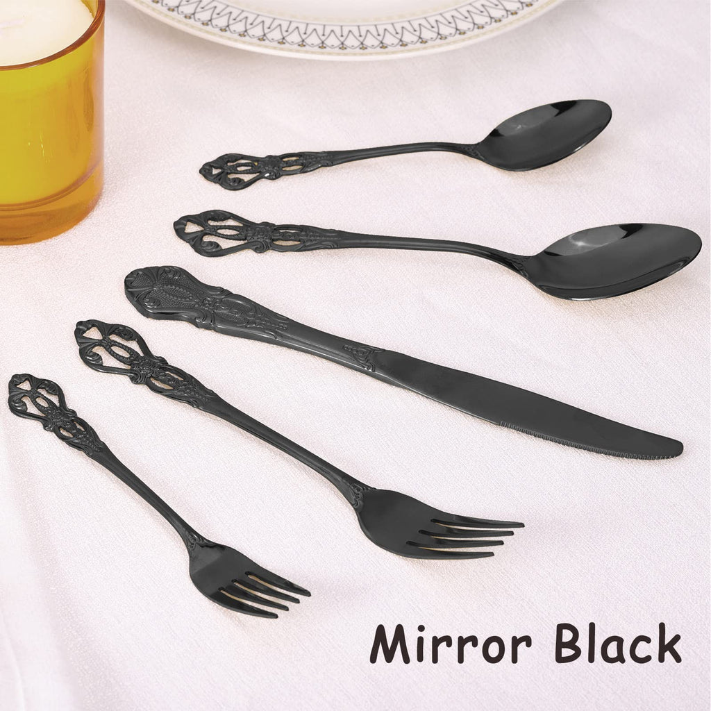 Black Silverware Set for 8, Stainless Steel Gorgeous Retro Royal Flatware Set, 40-Pieces Cutlery Tableware set