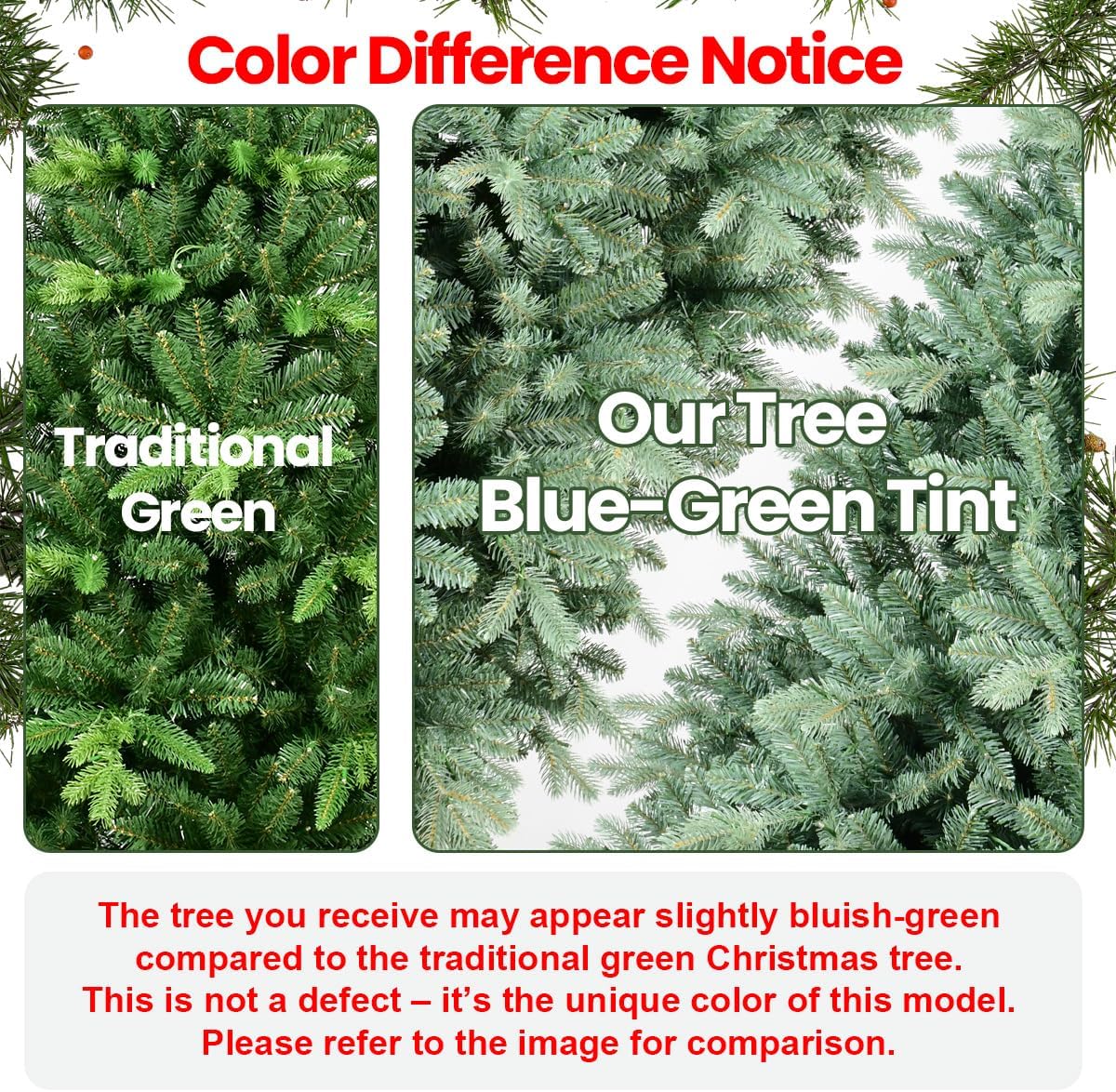 Blue Spruce Artificial Christmas Tree, Premium Xmas Tree w/ 3308 PE+PVC Mixed Branch Tips, Full Unlit Hinged