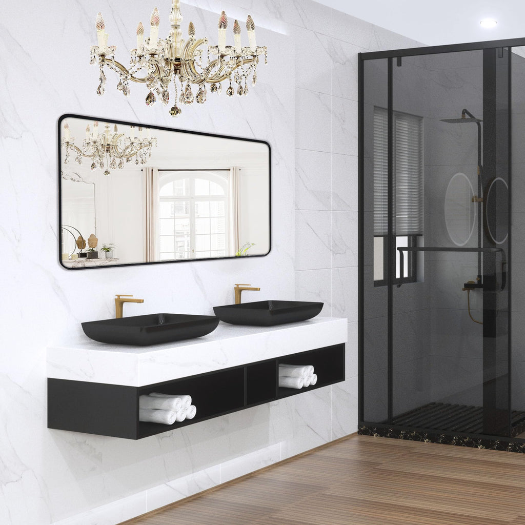 Black Bathroom Mirror 30x48in, Metal Framed Rounded Rectangle Wall