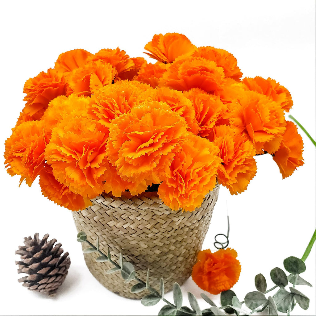 100 Pcs Marigold Flowers Heads with Floral Stems, Silk Orange Artificial Flowers for Diwali Day of The Dead DIY