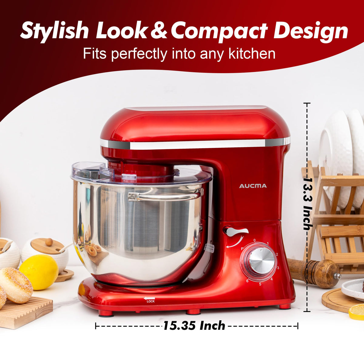 Stand Mixer, 8QT 900W 6-Speed Tilt-Head Food Mixer, Kitchen Electric Mixer with Dough Hook, Wire Whip & Beater