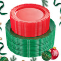 100Pcs Christmas Plastic Plates - Green and Red Plate Disposable