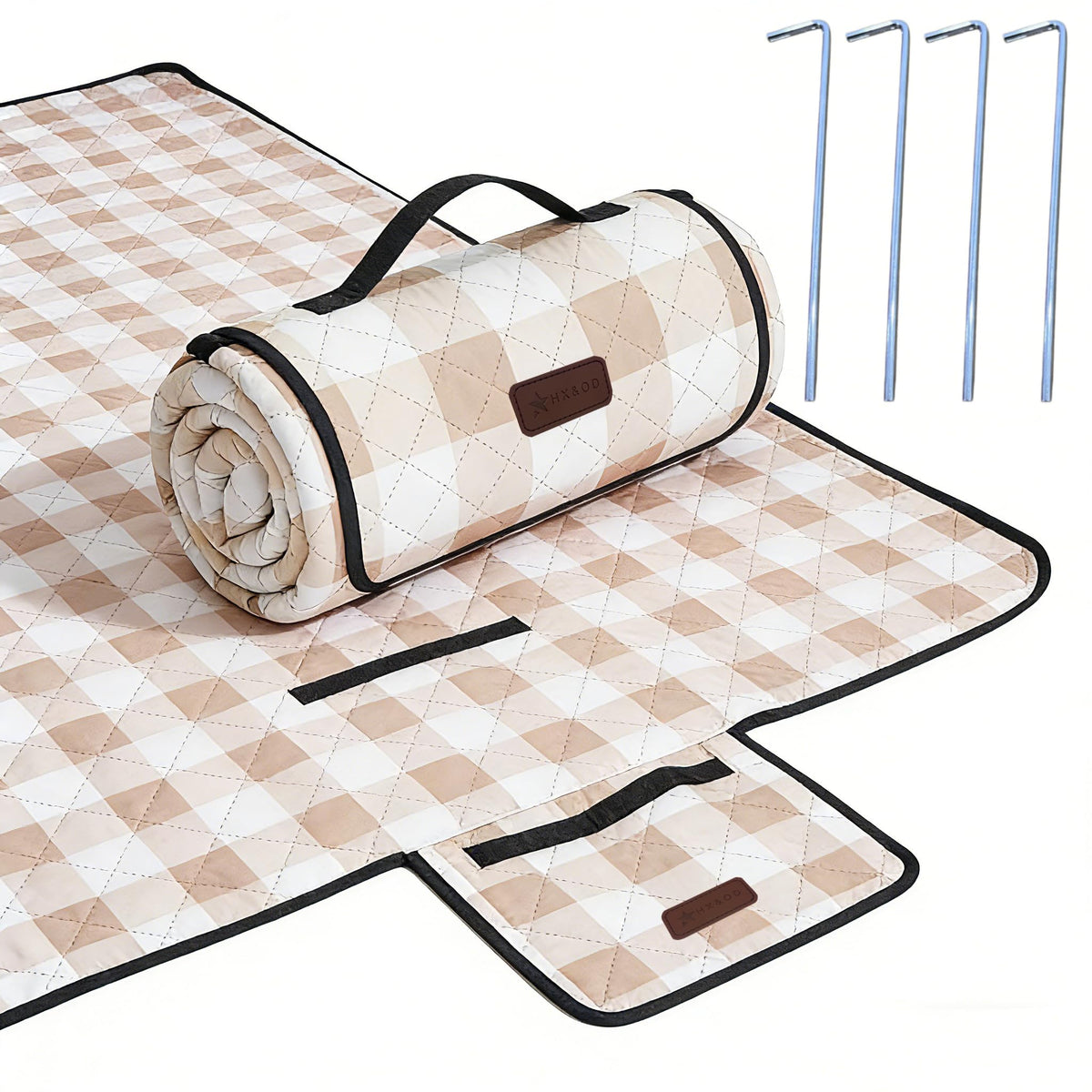 Outdoor Picnic Blanket, Extra Large, 80''x80'' Waterproof Foldable Blankets Gingham Picnic Mat for Beach, Camping