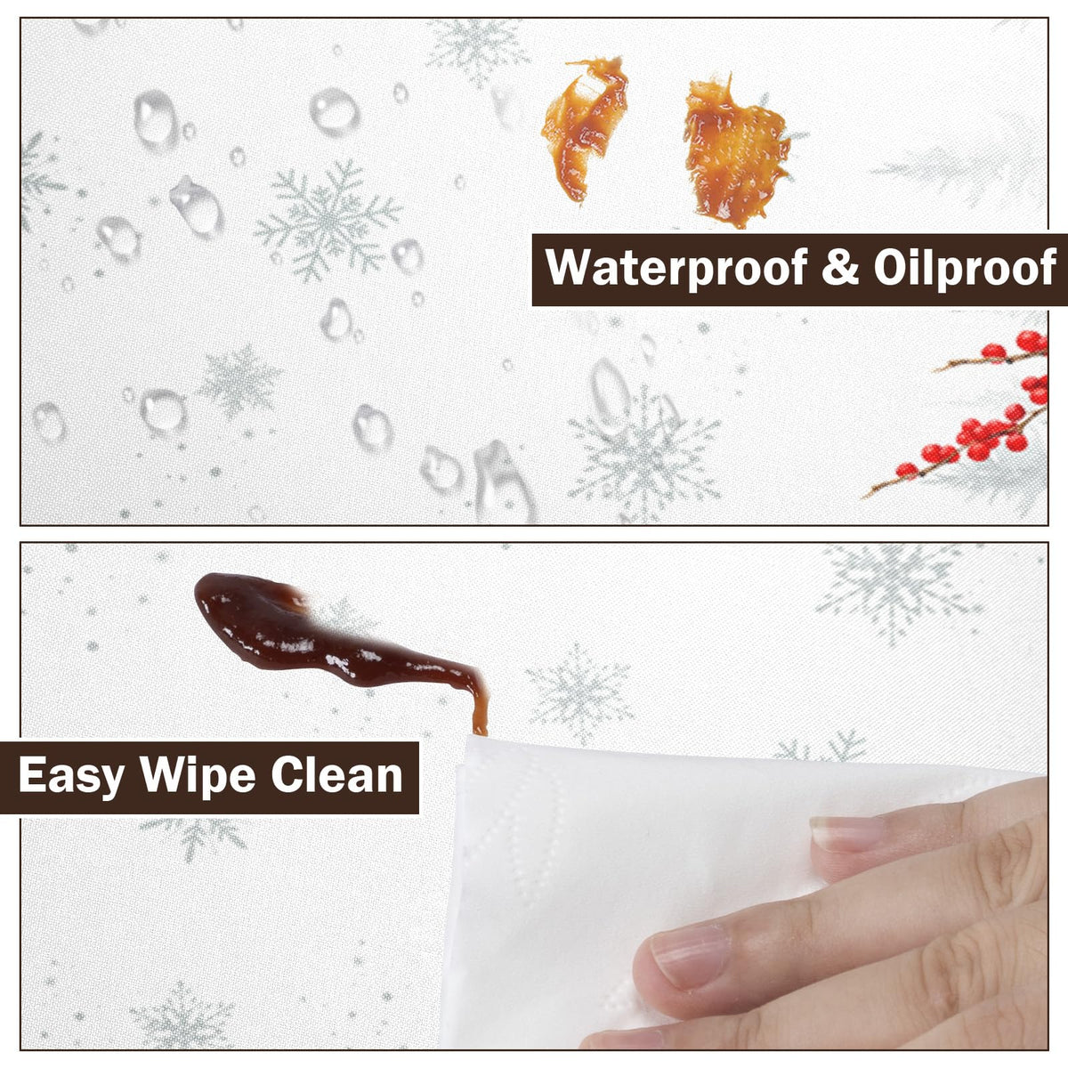 Winter Round Fitted Tablecloth with Elastic Edge, Water-Resistant Reusable Christmas Cardinal Bird Snowflake Red Table
