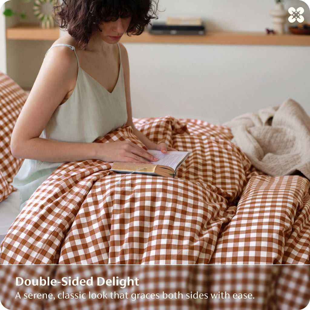 PureWoven Gingham Duvet Cover Set Linen‐Like, 3-PC
