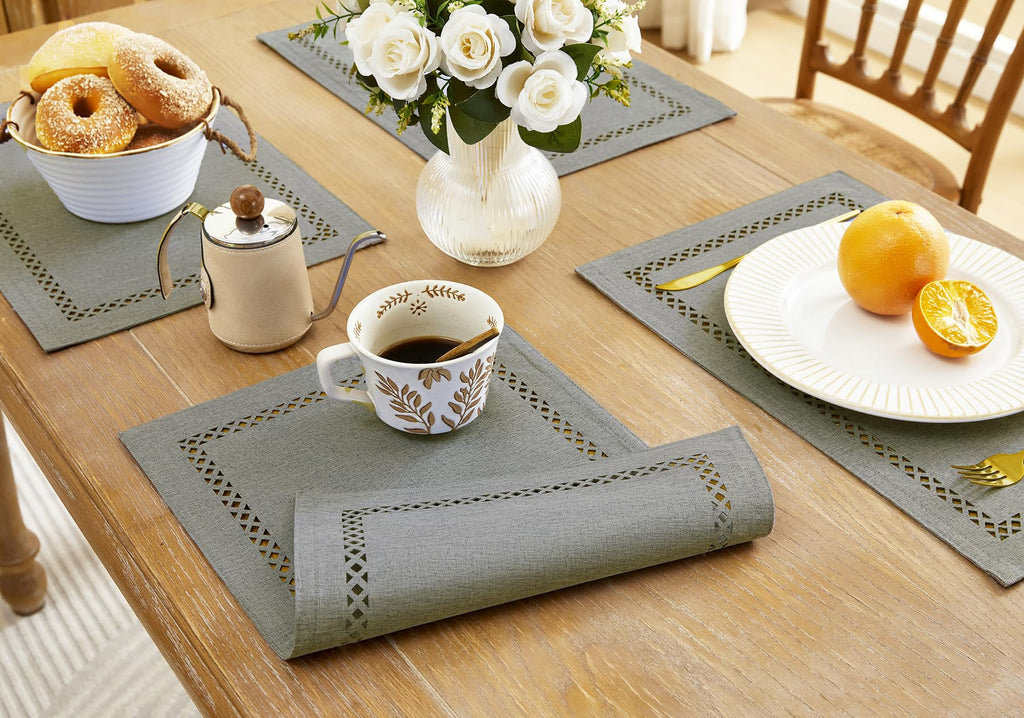 Farmhouse Burlap Place Mats, Grey Placemats Set of 4, 12 x 18 Inch