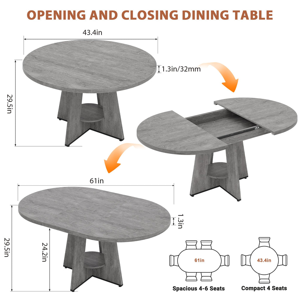 Inspired Saarinen Style Extendable Dining Table, Round Kitchen Dining Room Dinner Table with for 4 6 8 People, Space Saving Modern Oval