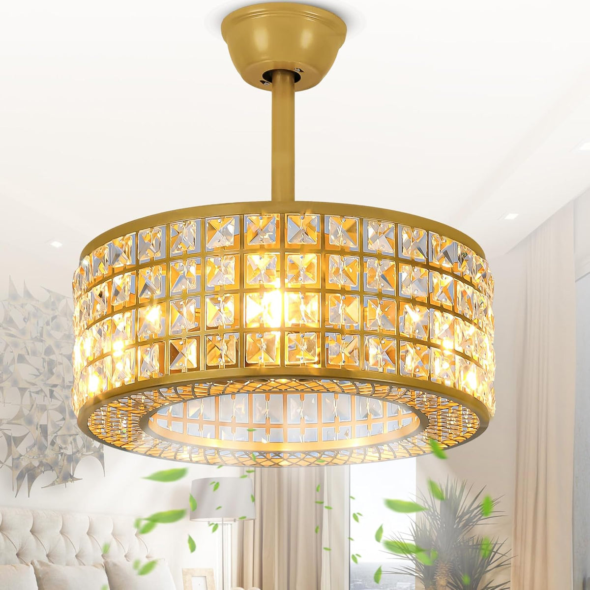 18" Caged Crystal Ceiling Fan with Light & Remote