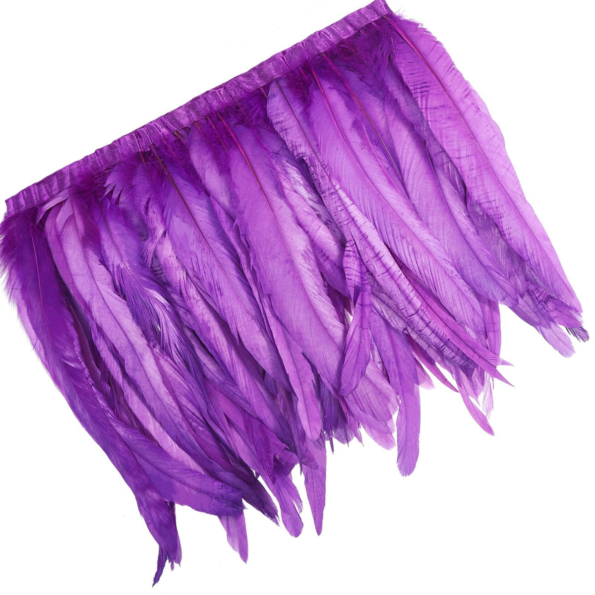 Rooster Hackle Feather Trim, 10-12 inches Width, Purple - 1 Yard