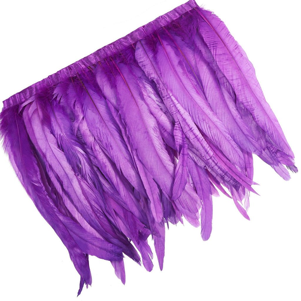 Rooster Hackle Feather Trim, 10-12 inches Width, Purple - 1 Yard