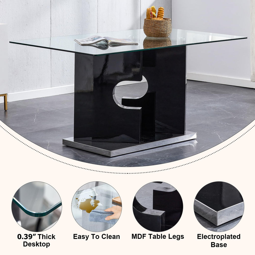 Glass Dining Table Set of 6, 63" Dining Room Table Set for 6, Modern