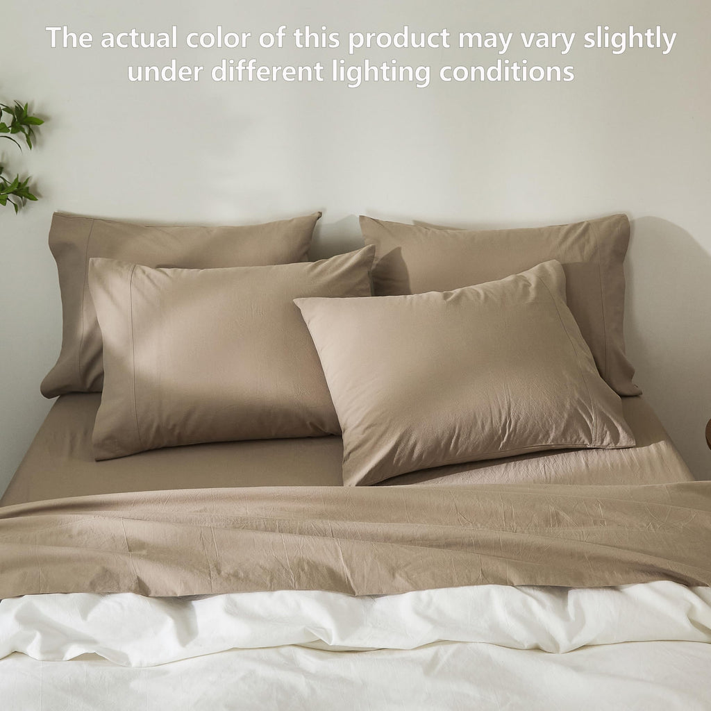 6Pcs Mocha Brown Solid Bedding Set 100% Washed Cotton