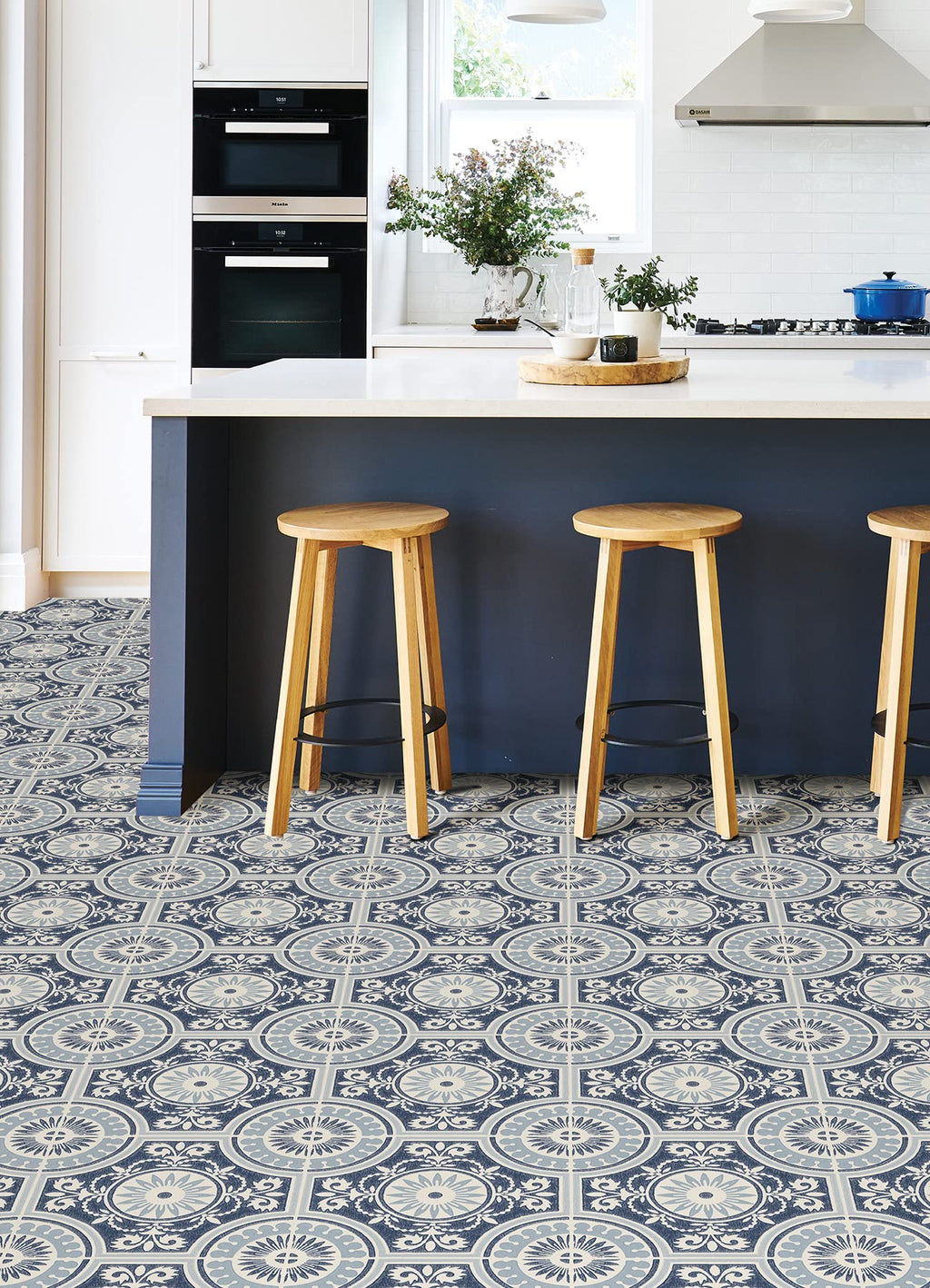 12-in by 12-in Blue Ezra Vinyl Peel & Stick Floor Tiles (10 Tiles), (10 sq.ft./Carton)