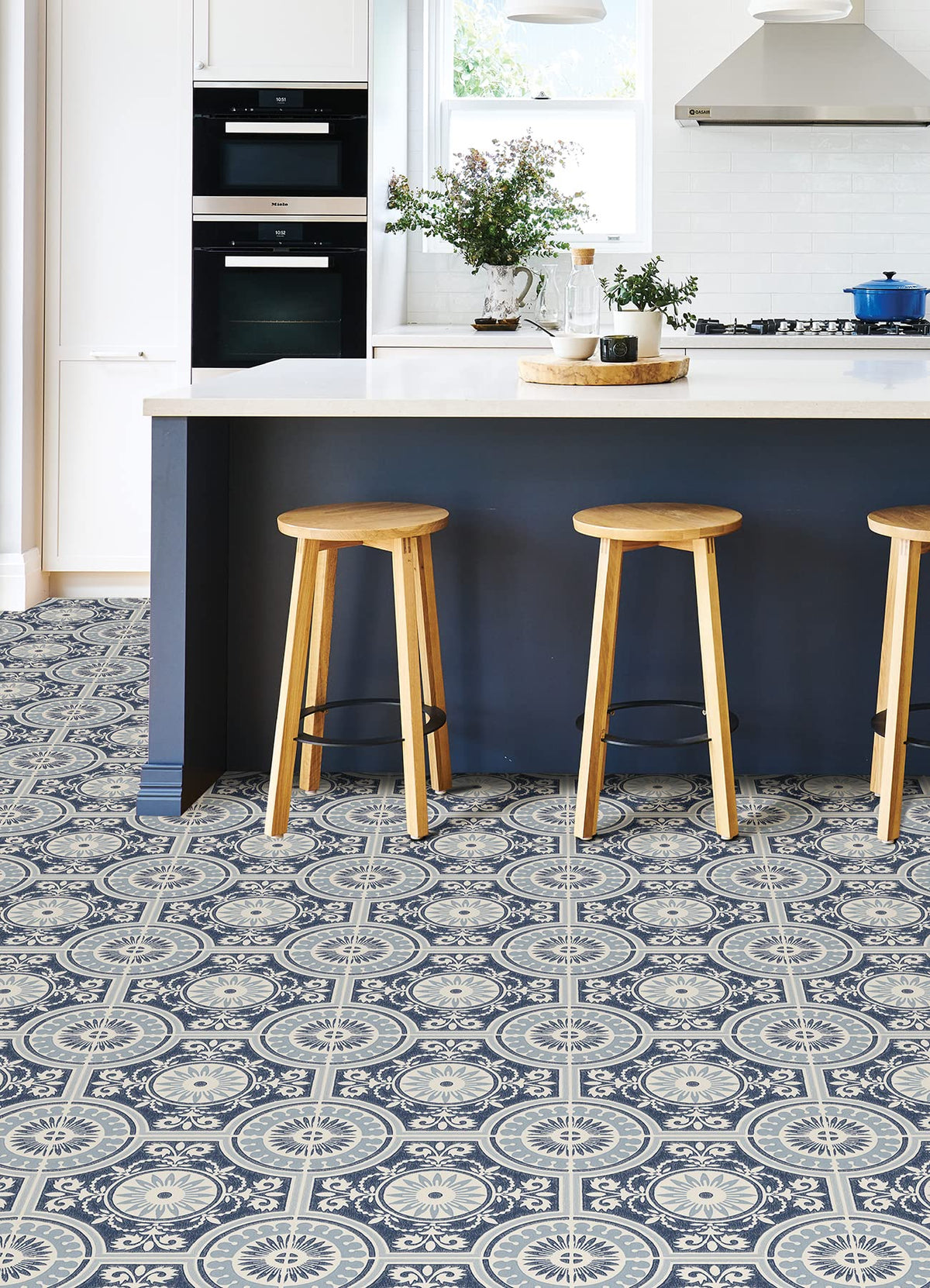 12-in by 12-in Blue Ezra Vinyl Peel & Stick Floor Tiles (10 Tiles), (10 sq.ft./Carton)