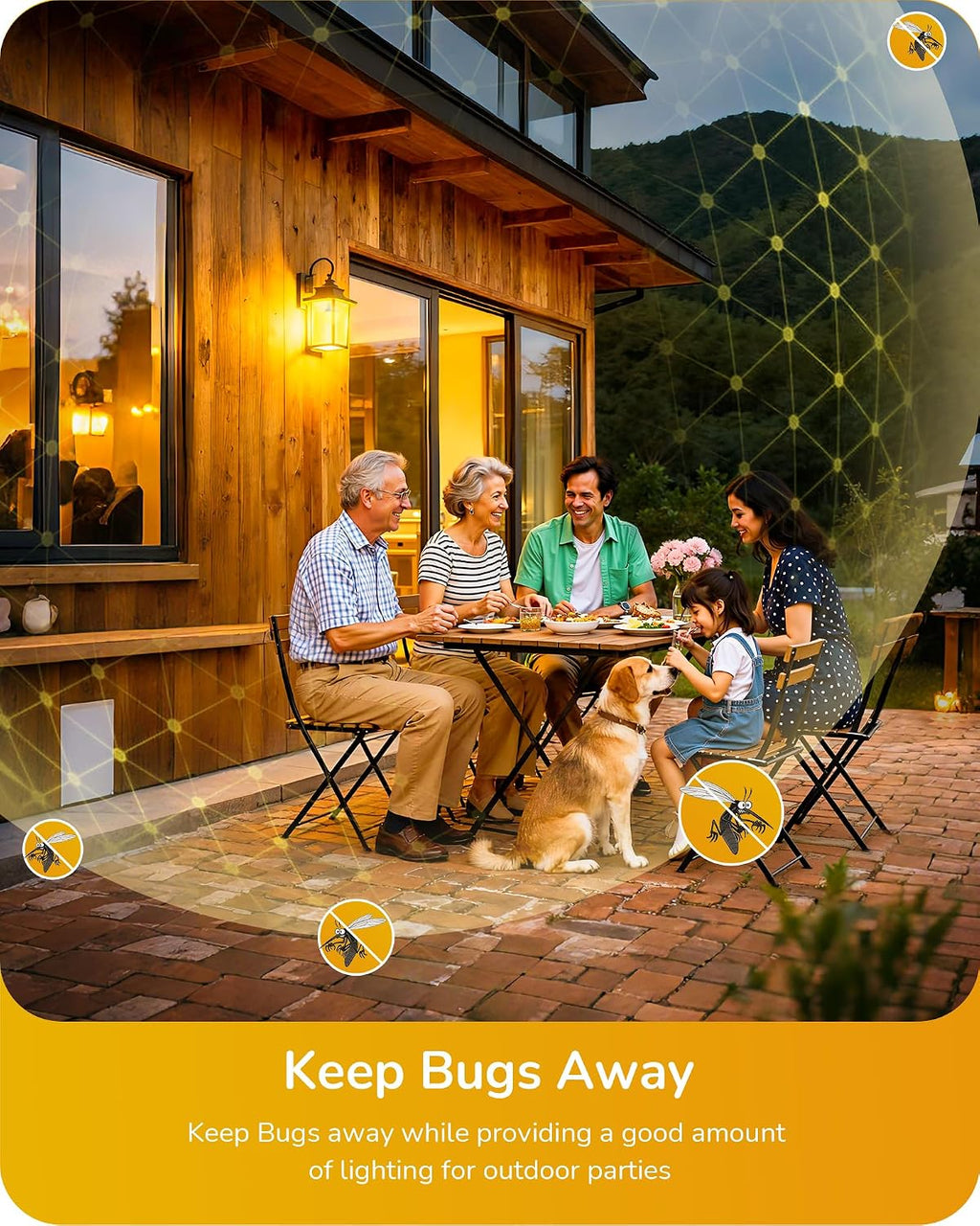 9W A19 Yellow Bug Light Bulbs, 2400K Amber E26 8-Pack