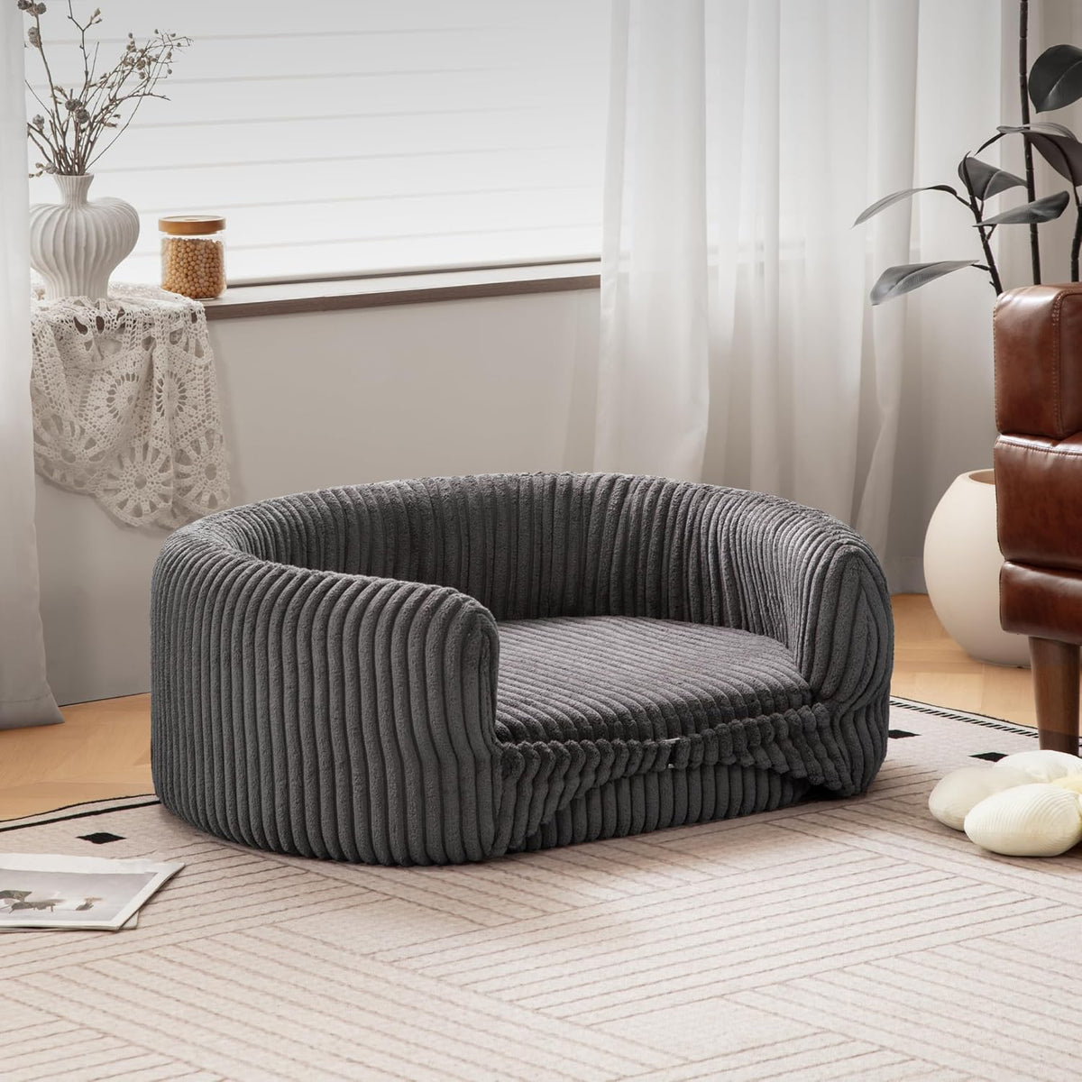 Grey Large Dog Couch Bed Pet Sofa for Medium and Large Dogs Under 70lbs