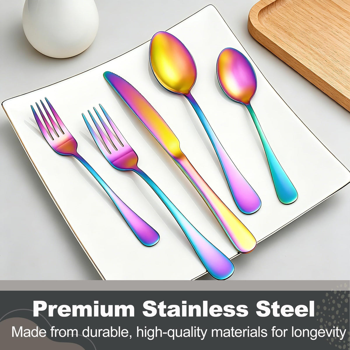 60-Piece Rainbow Flatware Set, Stainless Steel Cutlery Set for 12