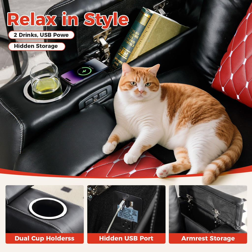 Power Recliner Chair with Adjustable Powered Headrest Set of 3, Electric Faux Leather Home Theater Seating Overstuffed
