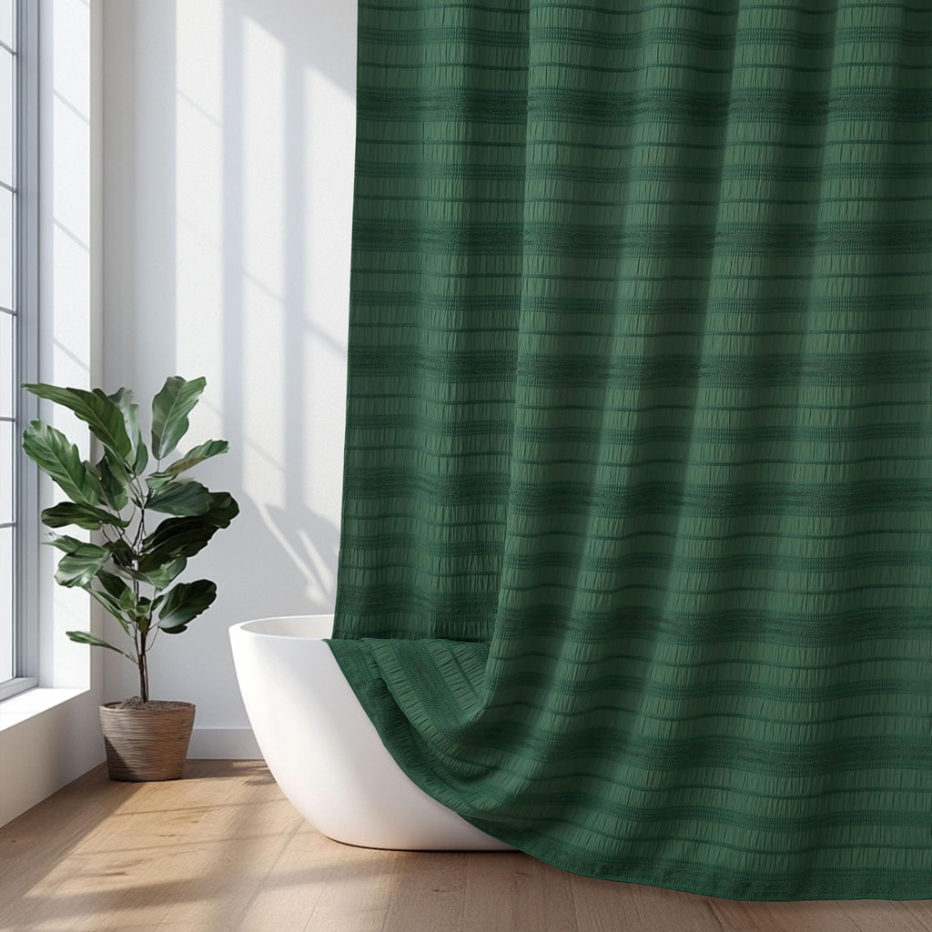 Extra Long Dark Green Boho Shower Curtain 72 x84 Cotton Blend Tufted Fabric Waffle Textured Farmhouse Shabby Chic