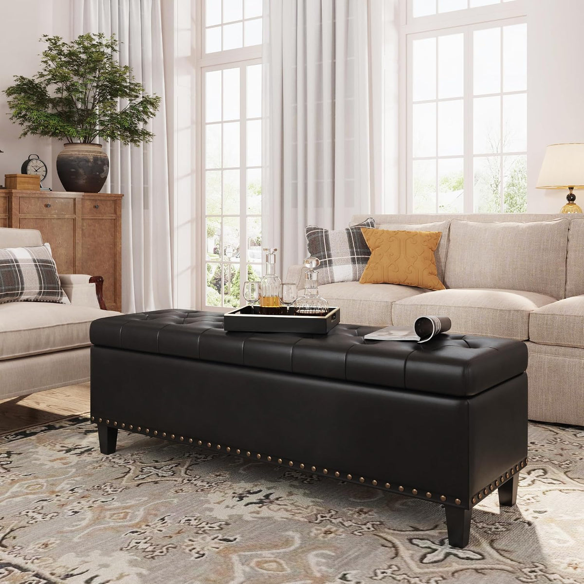 51 Inch Storage Ottoman Bench,Large End of Bed Storage Bench | Faux Leather Ottoman with Storage,30