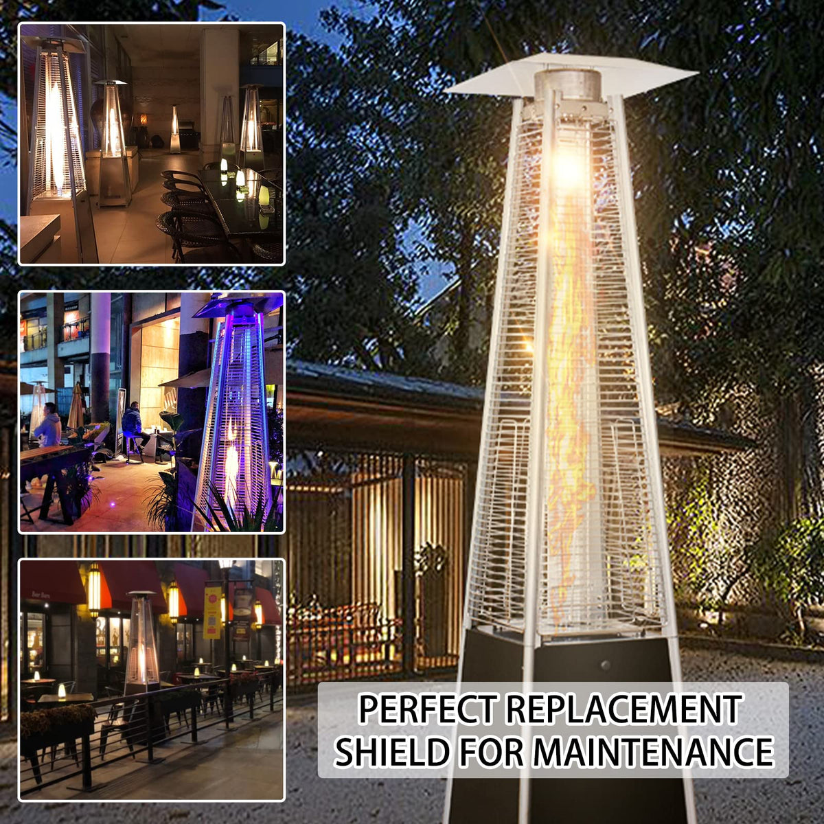 Patio Heater Heat Shield, Square Aluminum Heat Reflector Shield Replacement Top Parts for 4-Sided Glass Tube Outdoor