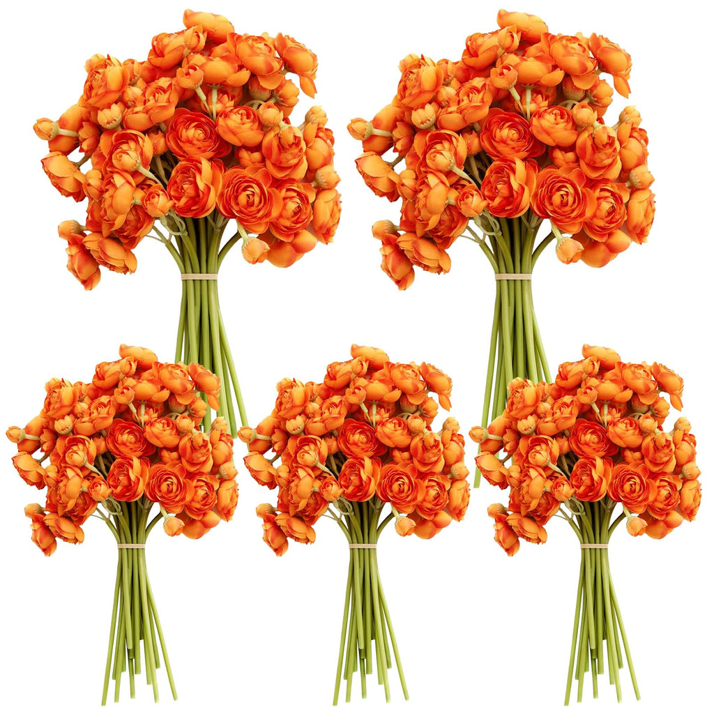5 Bouquets Orange Ranunculus Artificial Flowers