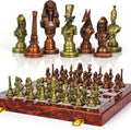 Large Egyptian Metal Chess Set for Adults - 15 Inch Foldable Wooden Chess Board with Weighted Antique Chess Pieces