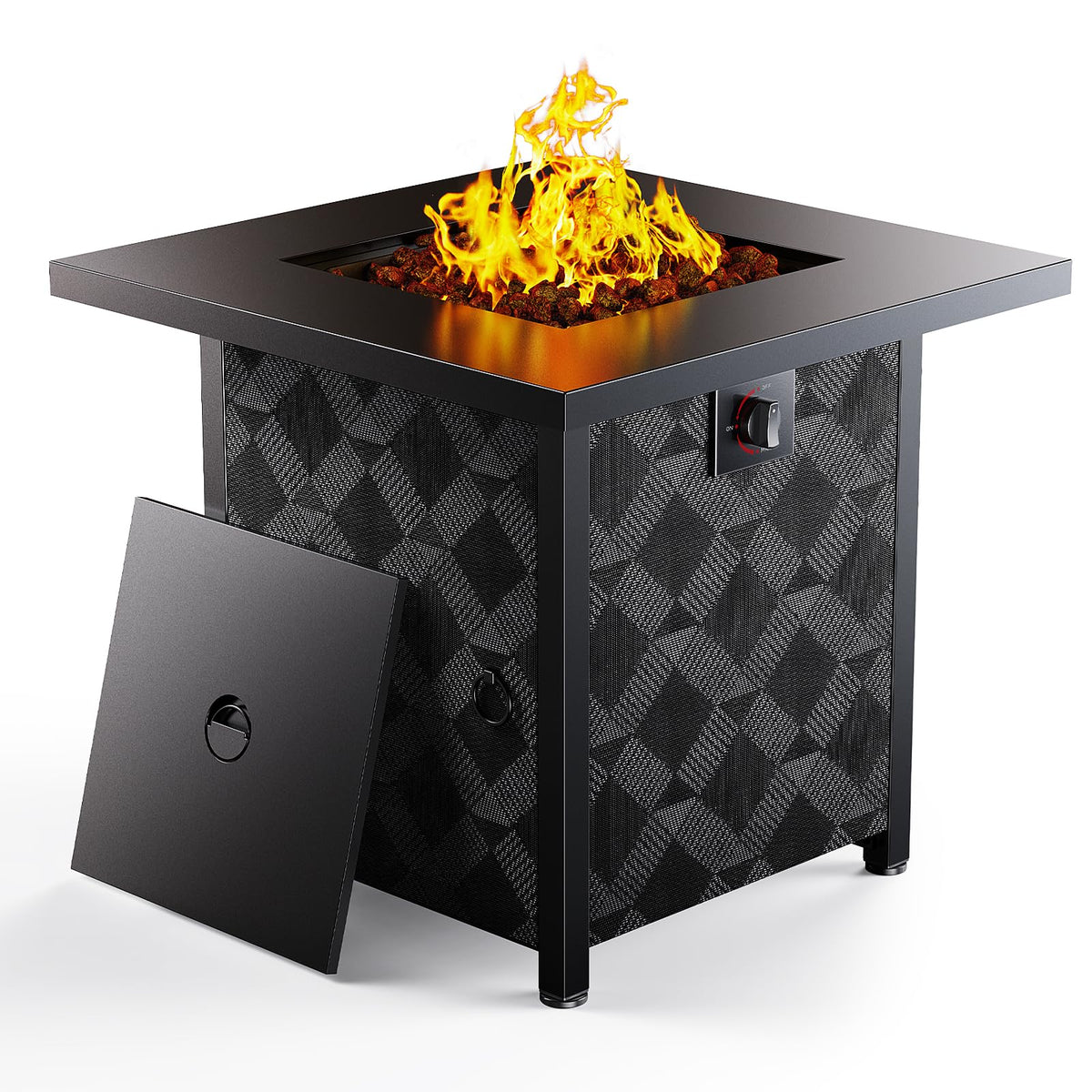 Propane Fire Pits 28′′ Outdoor Gas Fire Pit, 50, 000 BTU Square Fire Pit Table with Lava Rocks, 2-in-1 Fire Table with