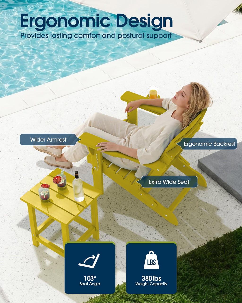 Folding Adirondack Chairs Set of 4, HDPE Patio Chair Olive Yellow