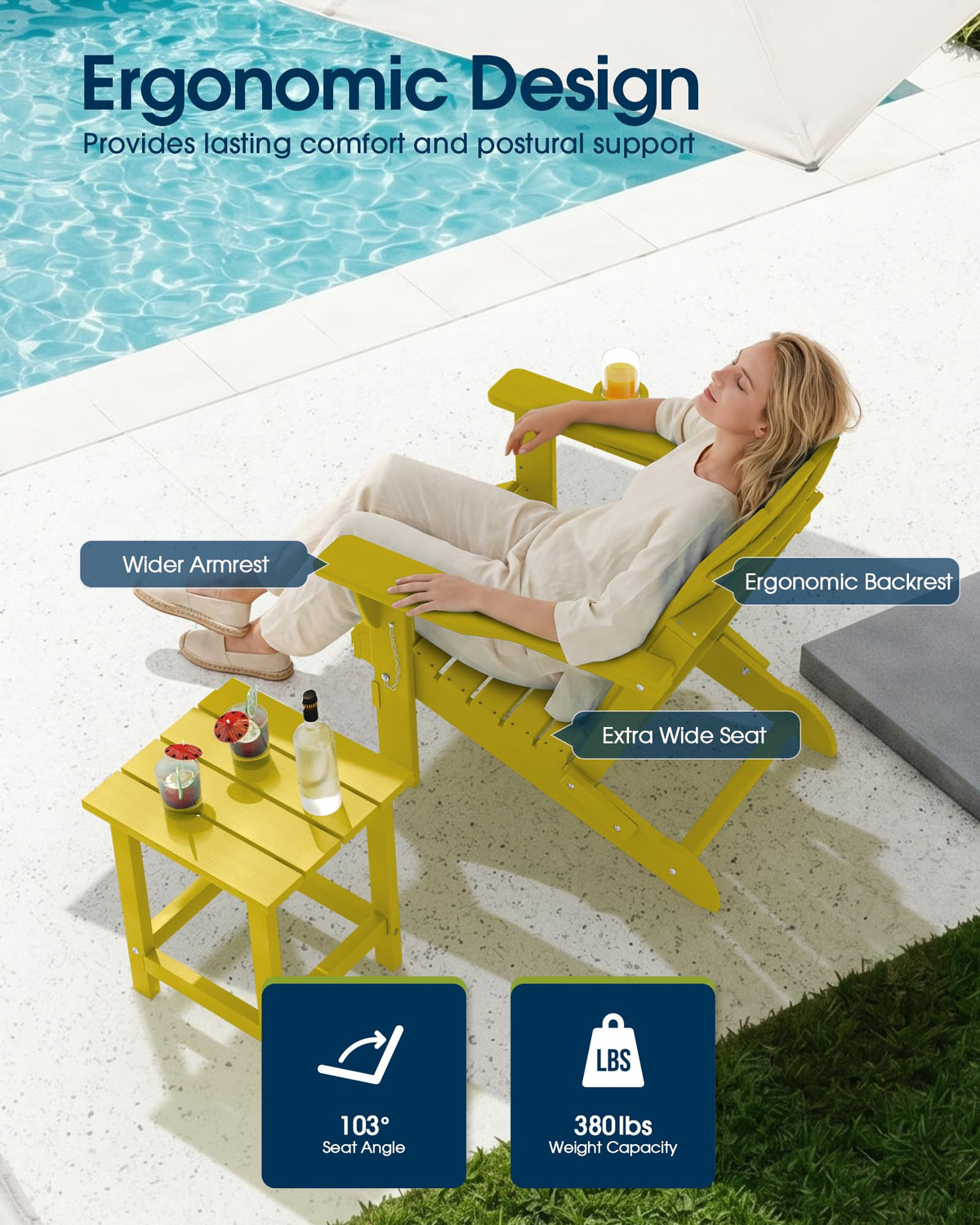 Folding Adirondack Chairs Set of 4, HDPE Patio Chair Olive Yellow