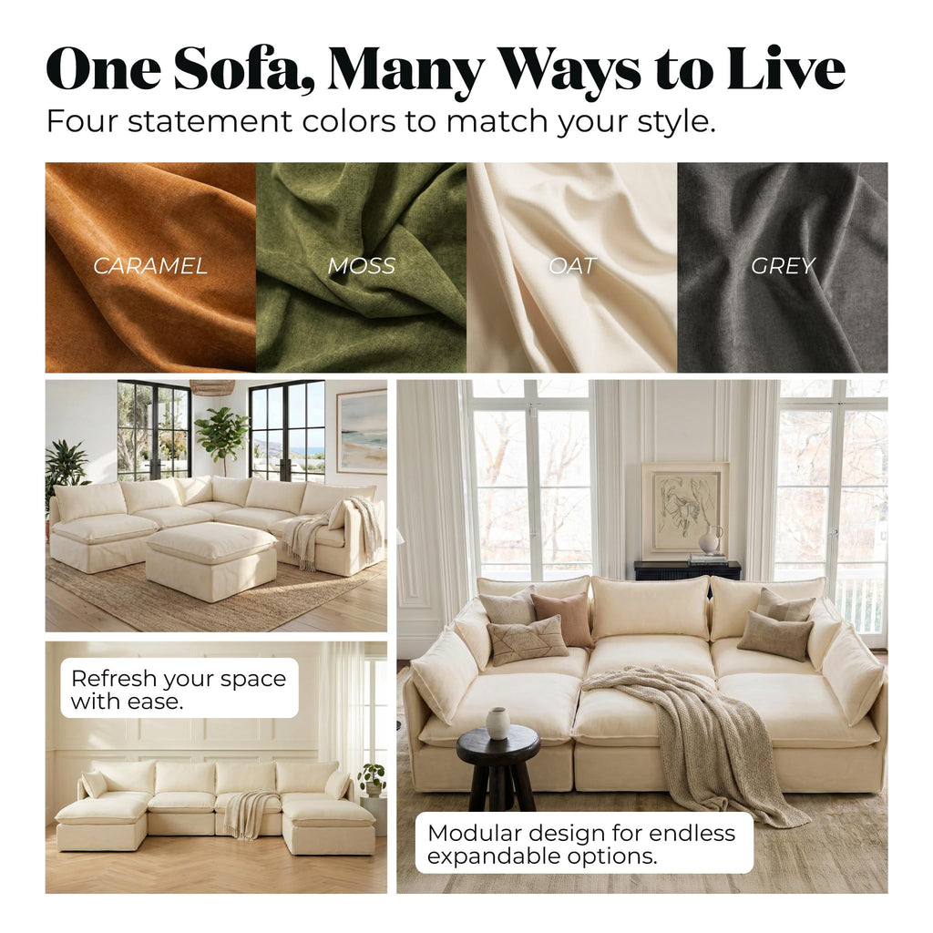 Cloud Modular Corner Sectional, Oversized Deep Seat Comfort, Luxe Chenille
