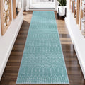 Moroccan Washable Runner Rug 2x8 Green Non-Slip Rug Runner Stain Resisitant Kitchen Carpet, Geometric Print