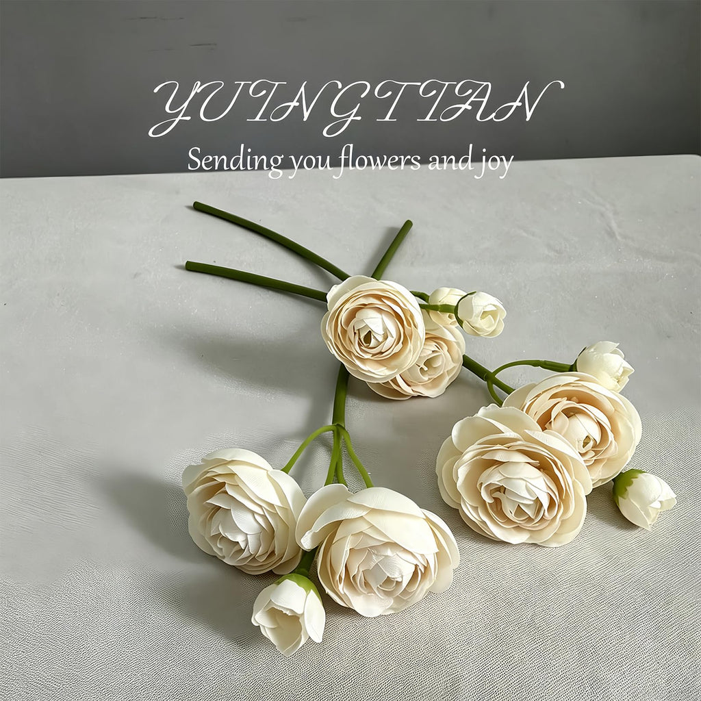 18 Pcs Ranunculus Artificial Flowers Faux Silk Stems Cream