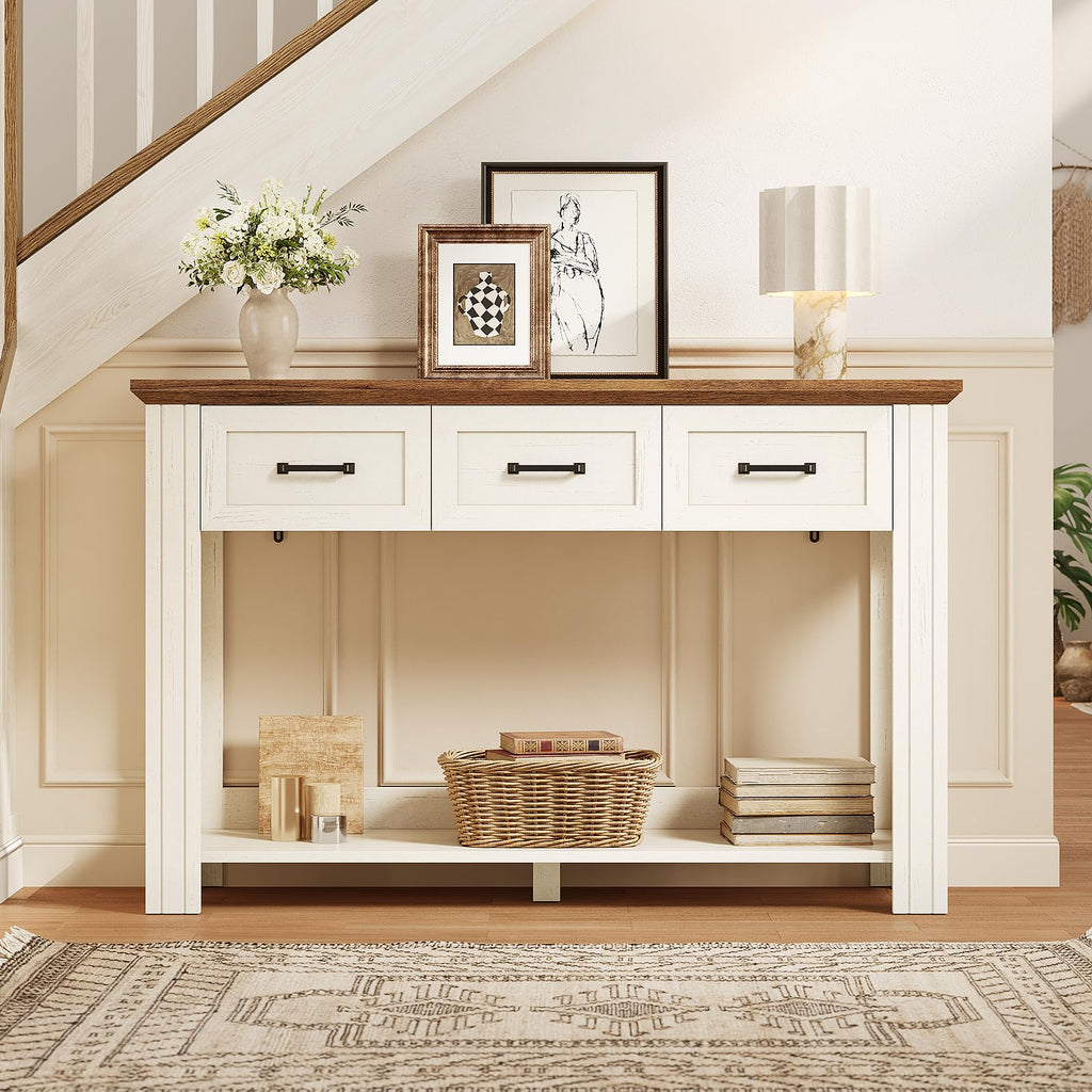 47" Farmhouse Console Table with 3 Drawers, Rustic Entryway Table