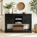 Farmhouse Entryway Table with Sliding Barn Doors, Wood Console Table with Storage Shelf, Rustic Sofa Table, Foyer