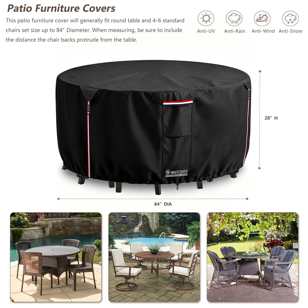 84 Inch Round Patio Table Cover, 600D Heavy Duty Waterproof Outdoor Furniture Cover - Fits Round Patio Table