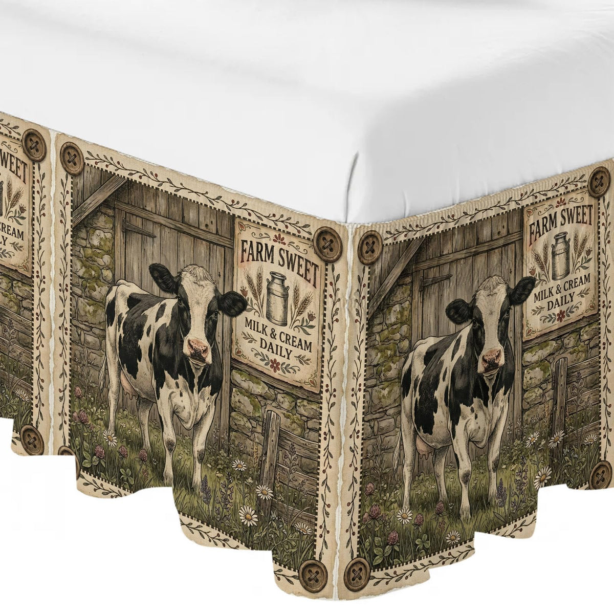 Holstein Cow Bed Skirt Size Bed Skirting 16 Inch Drop Adjustable Elastic Dust Ruffles Wrap Around Bedskirt