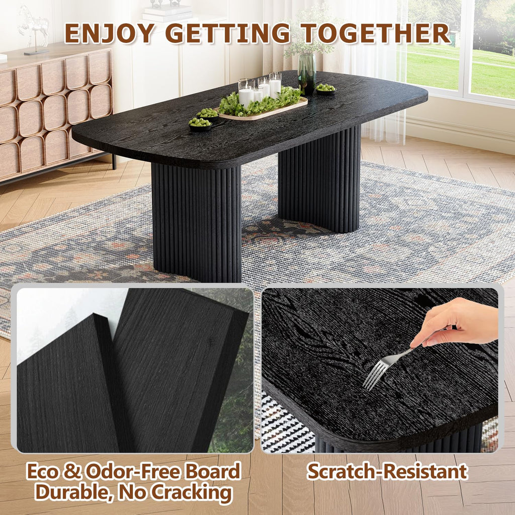 Dining Table Set for 8, 79'' Large Modern Rectangular Dining Room Table with 8 Velvet Chairs, Black Wood Finish