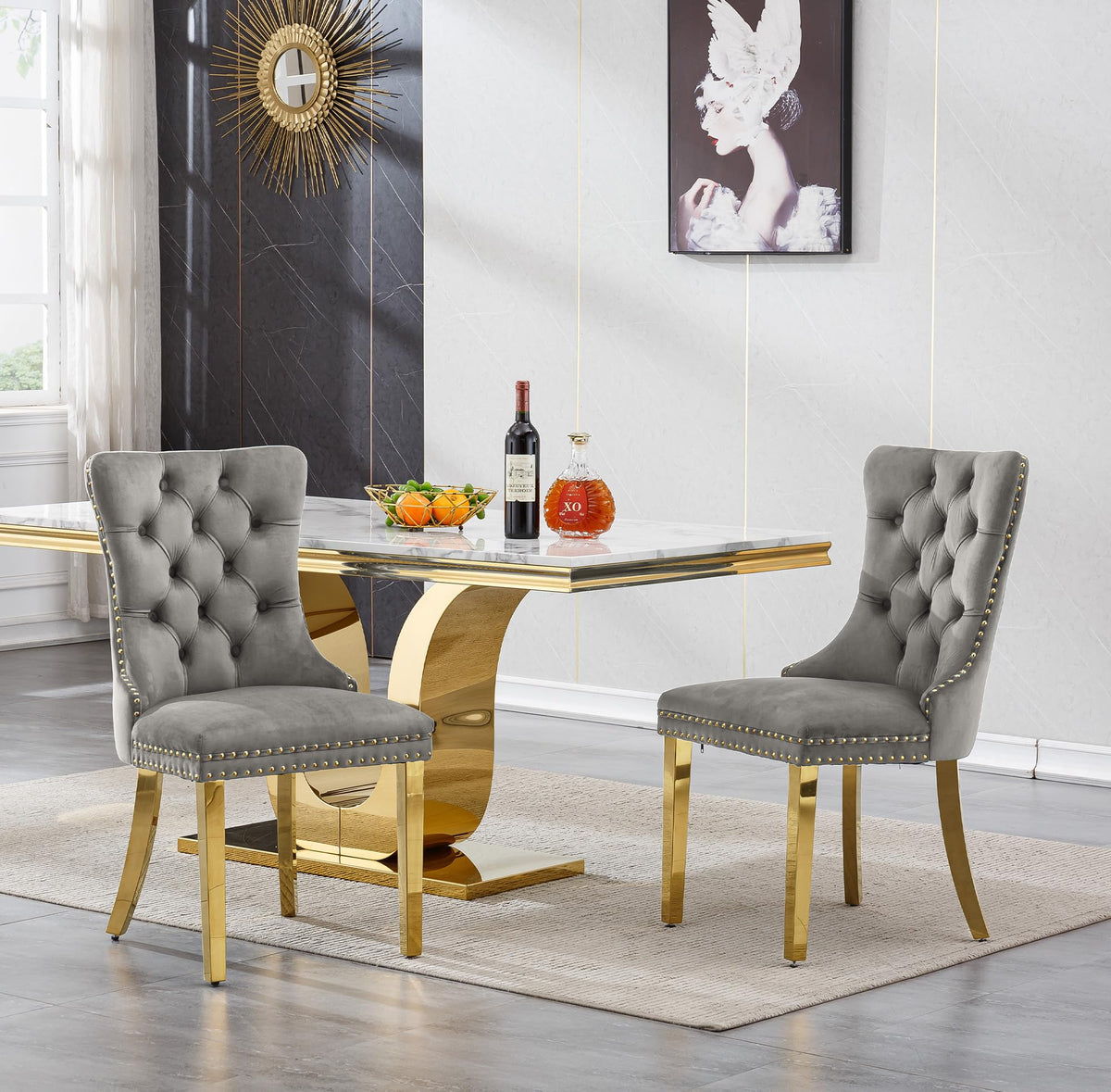 Faux Marble Dining Table Set for 4, Luxury Kitchen Table Chairs Set of 4