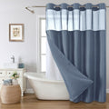No Hook Check Waffle Extra Long Shower Curtain Set, 71 x 80 in