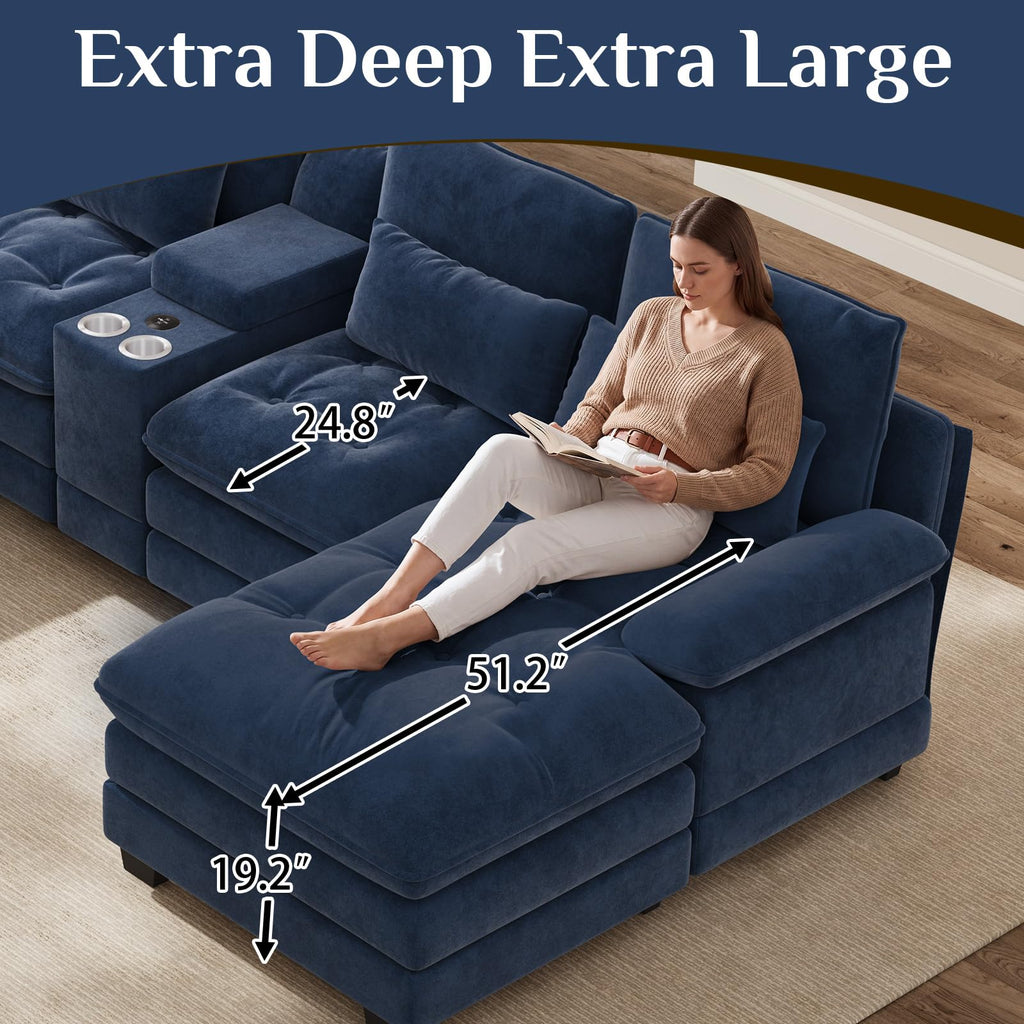 134" Oversized U-Shaped Sectional Couches, Blue