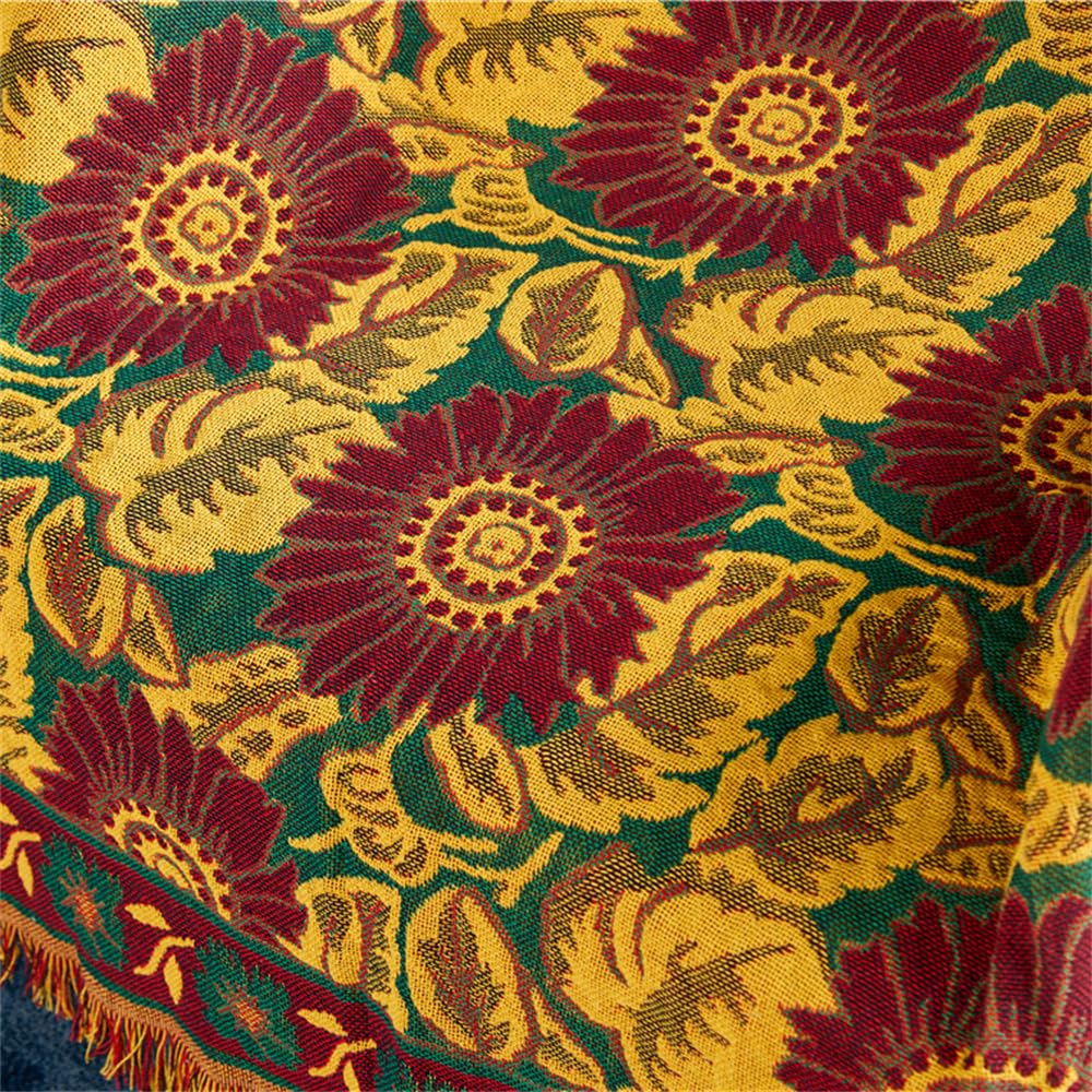 Red Sunflower Throw Blanket with Fringe Boho Throw Blankets Recliner Chair Couch Sofa Cover Woven Reversible Cotton