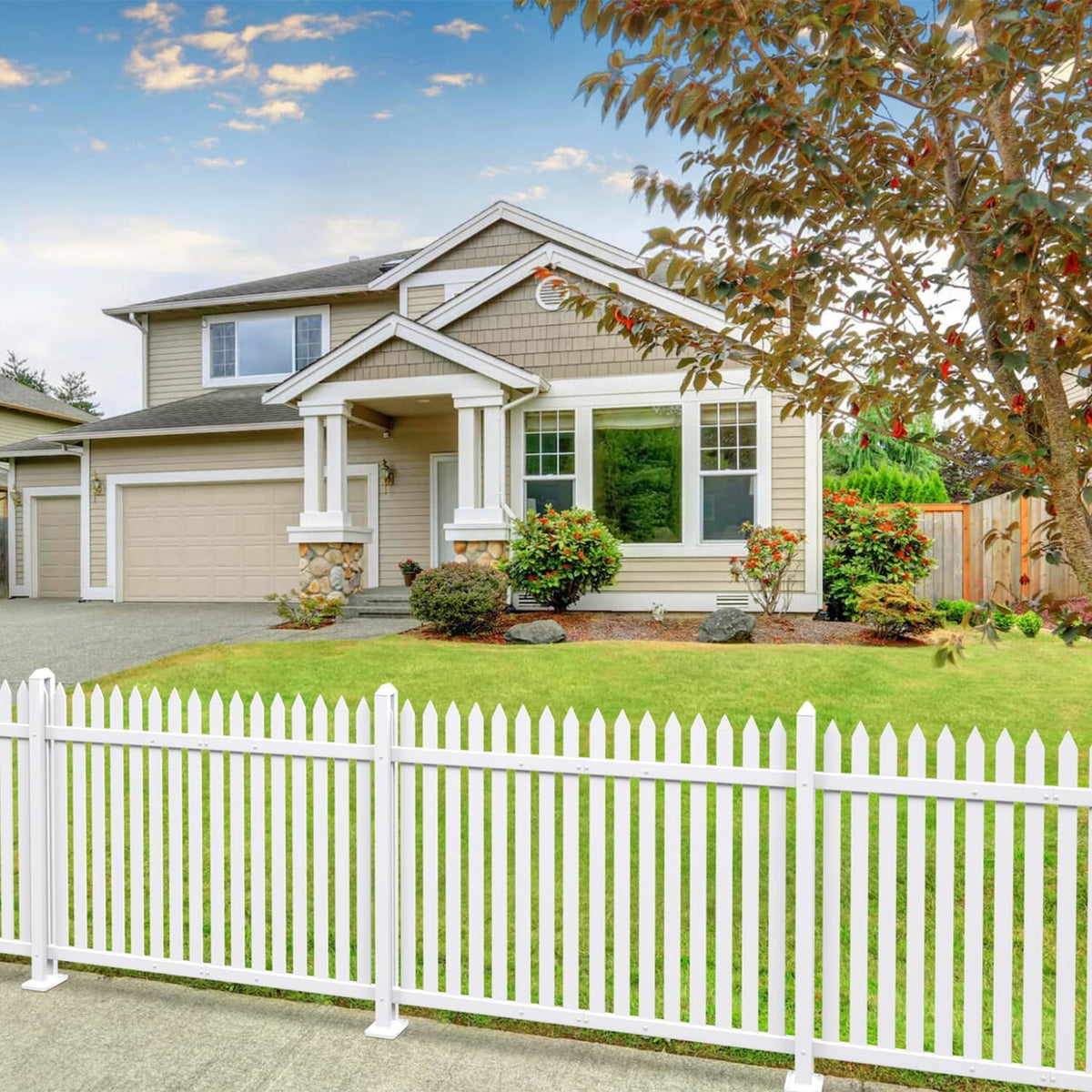 8 Sets Vinyl Picket Fence Panels 36" H x 84" W White PVC Fence for Front Yard Porch Deck Pool Air Conditioner Fence